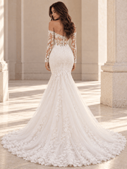 White Off-the-Shoulder Long Sleeve Lace Mermaid Wedding Dress