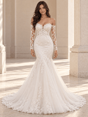 White Off-the-Shoulder Long Sleeve Lace Mermaid Wedding Dress