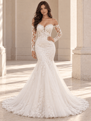 White Off-the-Shoulder Long Sleeve Lace Mermaid Wedding Dress