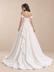 White Off-the-Shoulder Low Square Back Satin Wedding Dress