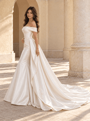 White Off-the-Shoulder Satin Wedding Dress with Corset Bodice