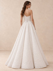 White One-Shoulder Pearl-Embellished Jacquard Wedding Dress