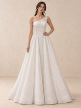 White One-Shoulder Pearl-Embellished Jacquard Wedding Dress