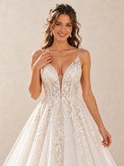 White Plunging V-Neck Lace Appliqué A-Line Wedding Dress