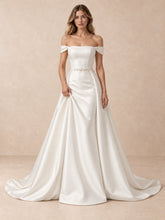 White Satin A-Line Wedding Dress with Off-the-Shoulder Straps