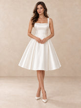 White Square-Neck Pearl-Detail Mikado Short A-Line Wedding Dress