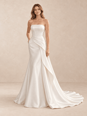 White Strapless Mikado Wedding Dress with Draped Overskirt