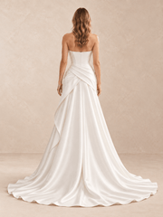 White Strapless Mikado Wedding Dress with Draped Overskirt