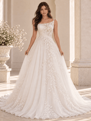 White Sweetheart Floral Appliqués Wedding Dress With Layered Tulle