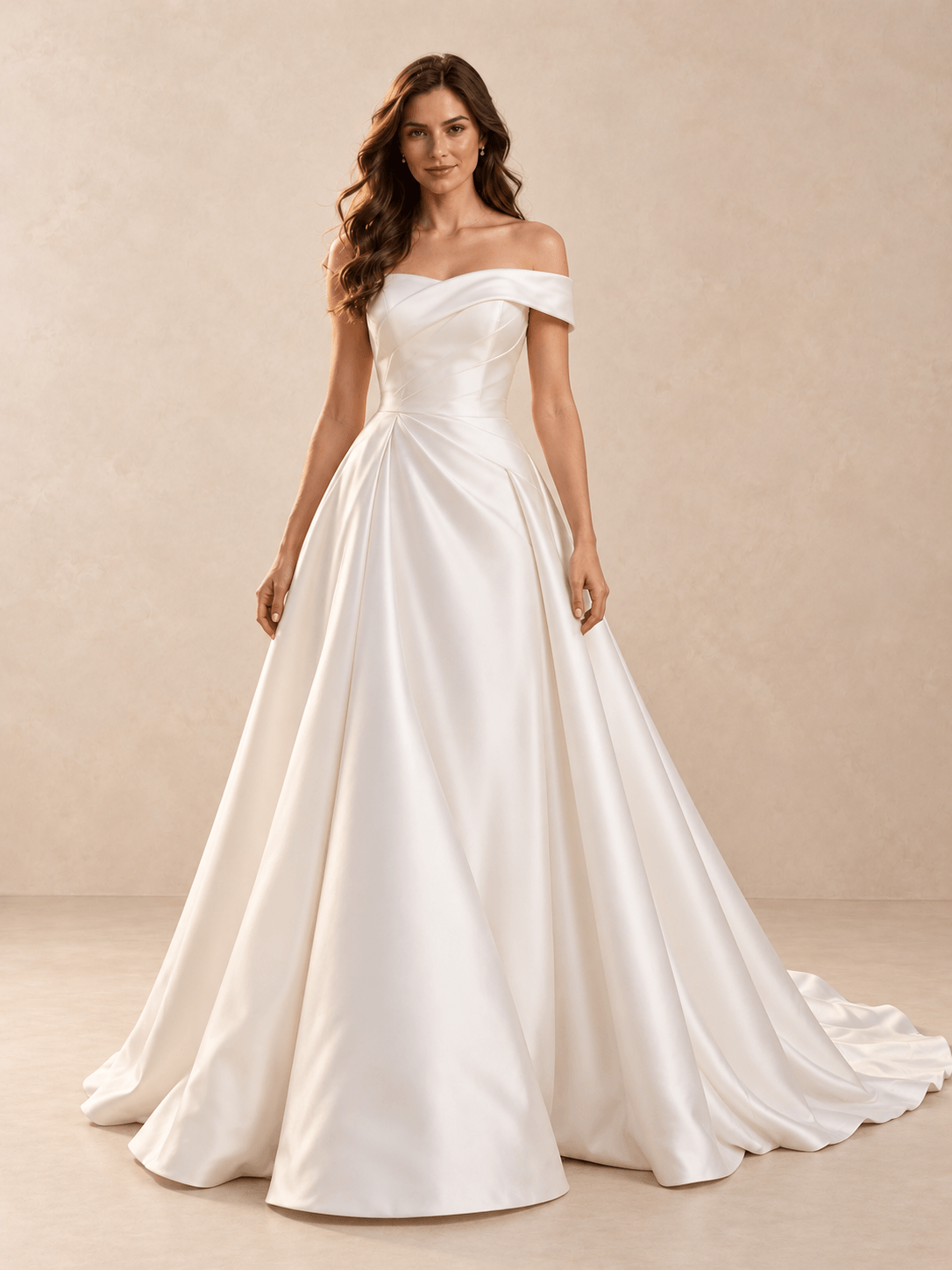 Asymmetric Draped Off-the-Shoulder Satin A-Line Wedding Dress