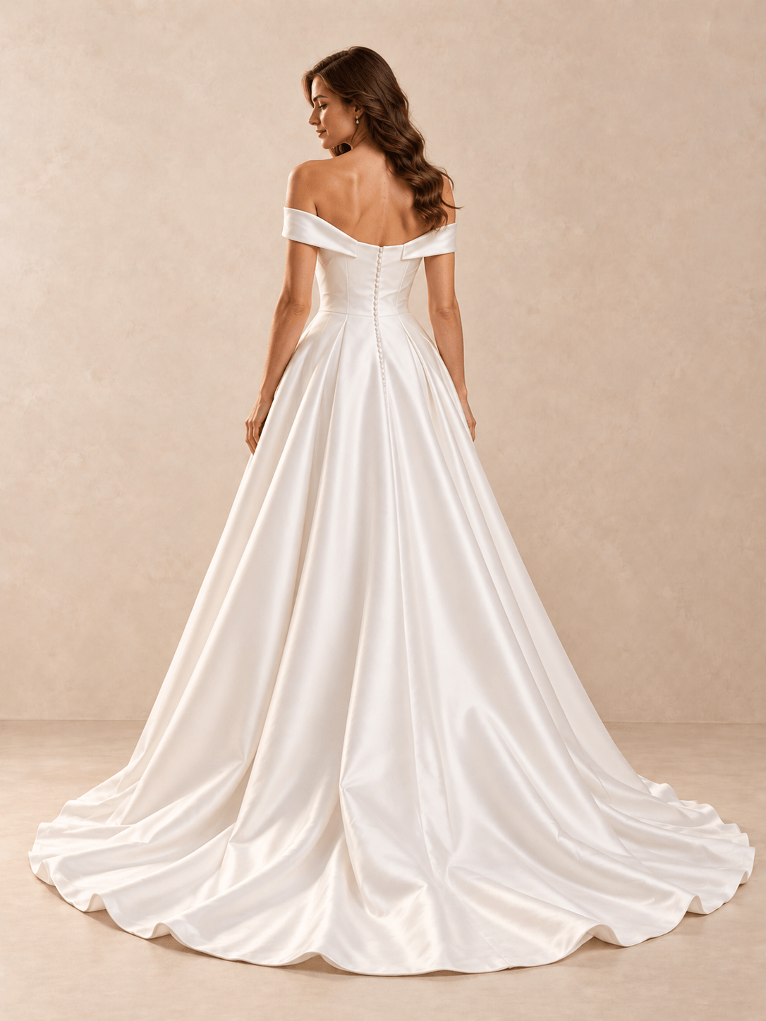 Asymmetric Draped Off-the-Shoulder Satin A-Line Wedding Dress