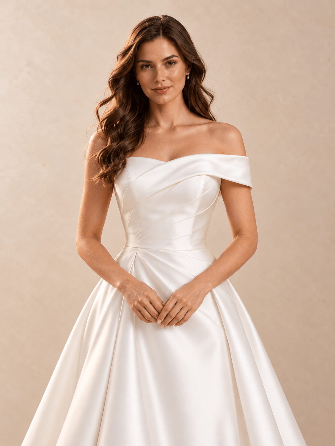 Asymmetric Draped Off-the-Shoulder Satin A-Line Wedding Dress