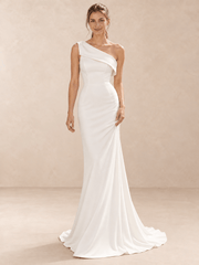 Asymmetric One-Shoulder Crepe Wedding Dress with Sweep Train