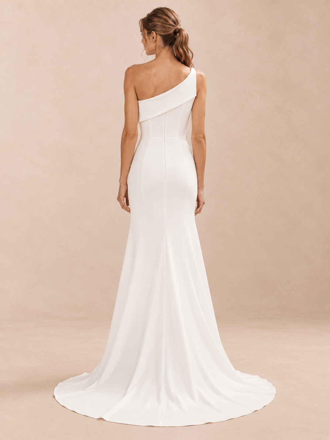 Asymmetric One-Shoulder Crepe Wedding Dress with Sweep Train