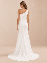 Asymmetric One-Shoulder Crepe Wedding Dress with Sweep Train