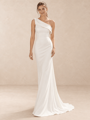 Asymmetric One-Shoulder Crepe Wedding Dress with Sweep Train