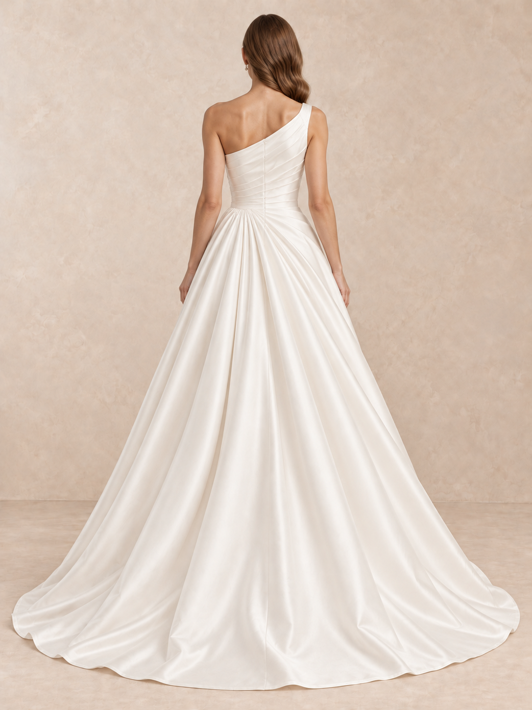 Asymmetric One-Shoulder Satin Wedding Dress with Draped Bodice
