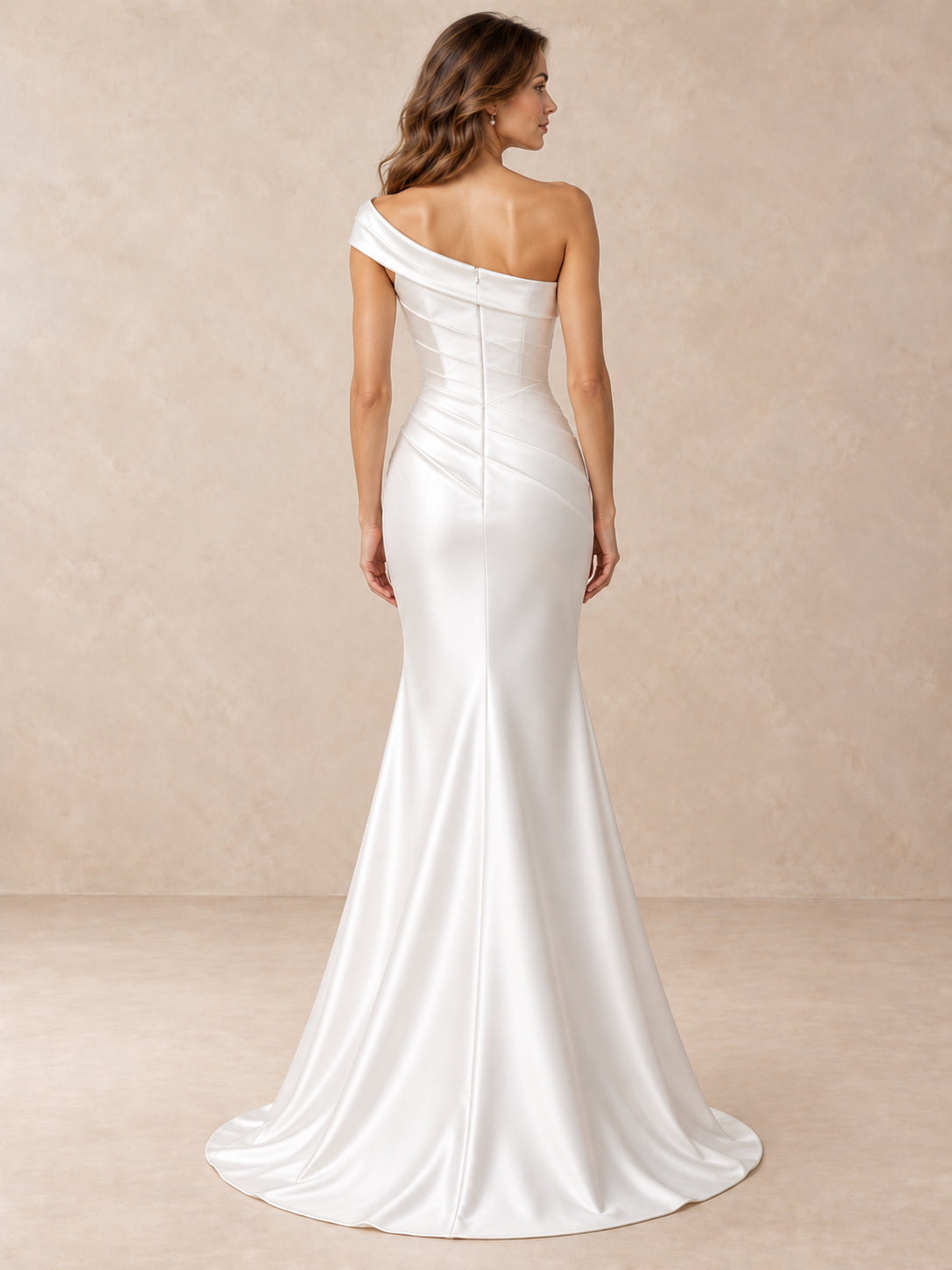 Asymmetrical Draped Satin Mermaid Wedding Dress with Basque Waist