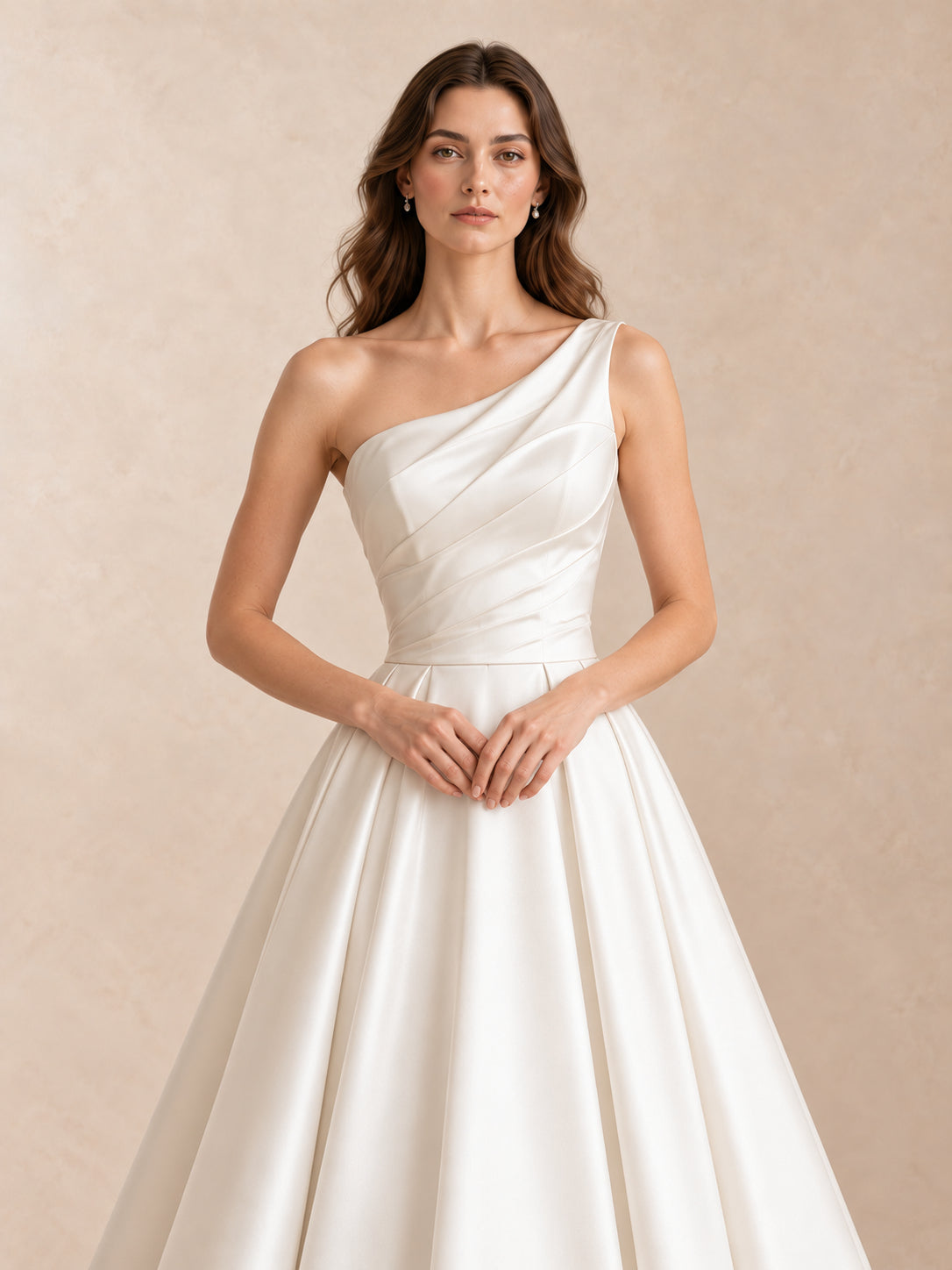 Asymmetrical One-Shoulder Satin Wedding Dress with Sweep Train