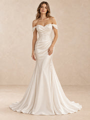 Draped Off-the-Shoulder Satin Crepe Mermaid Wedding Dress