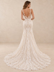 Elowen Deep V-Neck Lace Mermaid Wedding Dress with Chapel Train