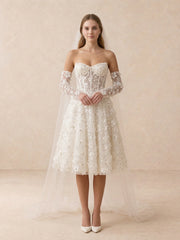 Floral Lace Appliqué Sweetheart Short Off-Shoulder Wedding Dress