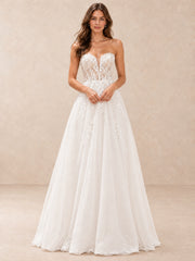 Floral Lace Sweetheart Corset A-Line Wedding Dress with Sweep Train