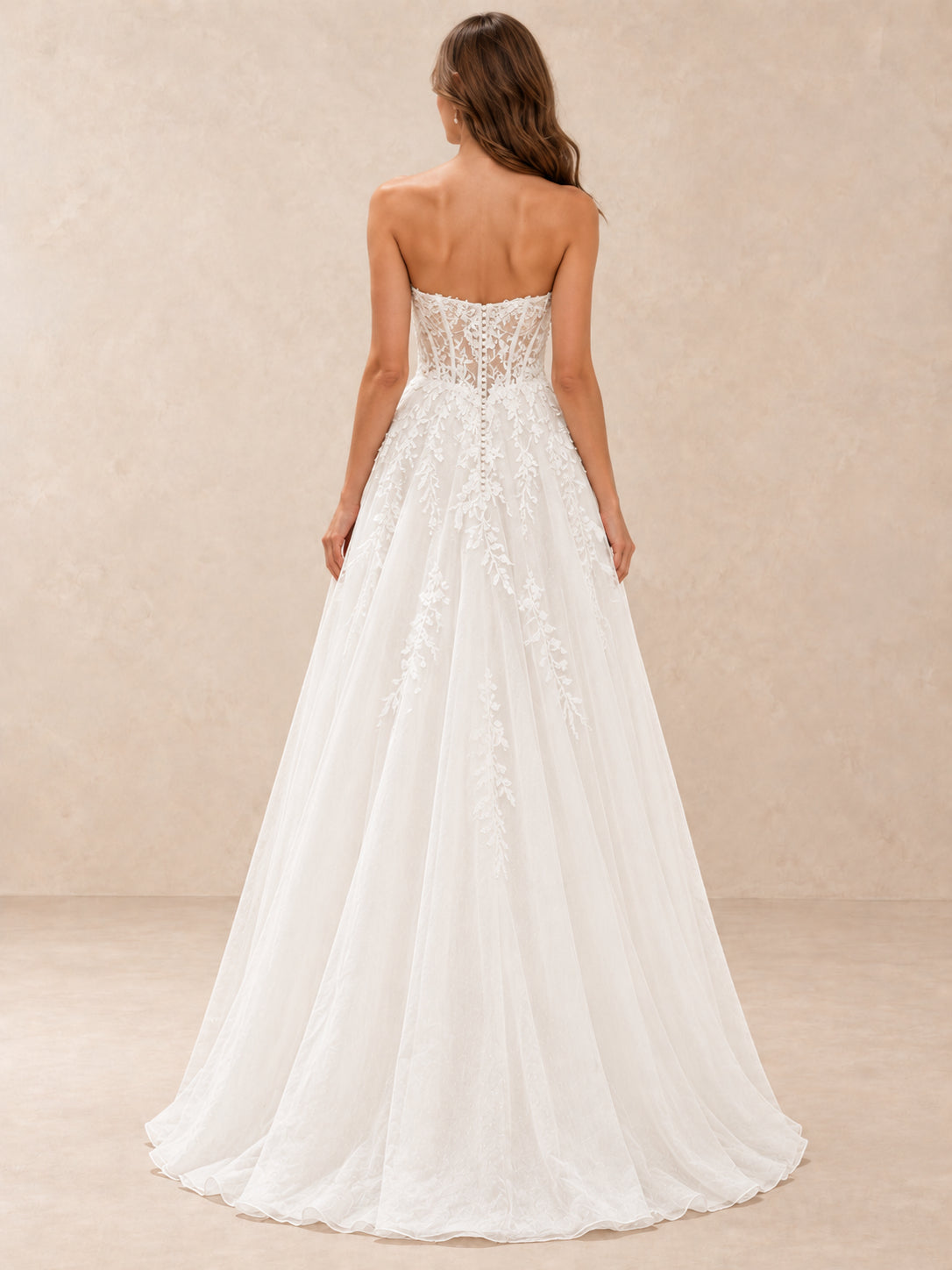 Floral Lace Sweetheart Corset A-Line Wedding Dress with Sweep Train