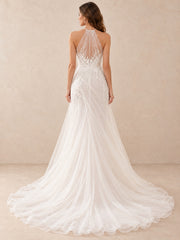 High Halter Illusion Lace Sleeveless Mermaid Wedding Dress
