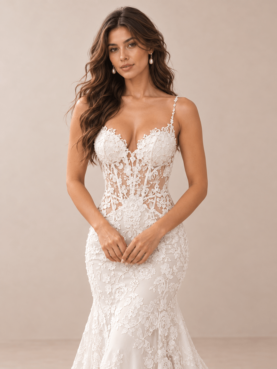 Lace Appliqué Mermaid Wedding Dress with Illusion Corset Bodice
