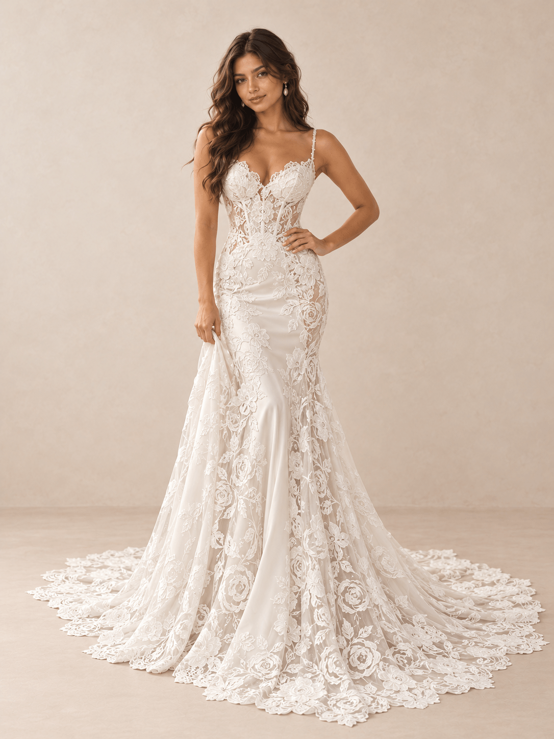 Lace Appliqué Mermaid Wedding Dress with Illusion Corset Bodice