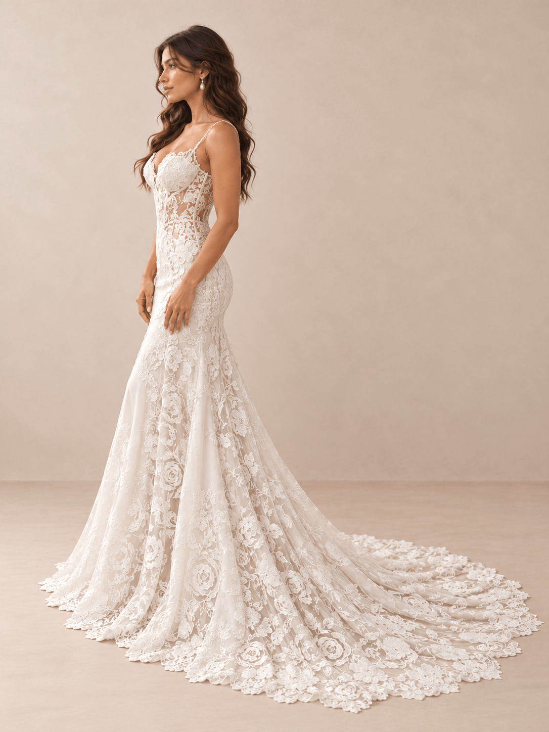 Lace Appliqué Mermaid Wedding Dress with Illusion Corset Bodice