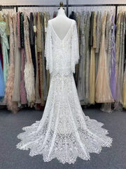 Long Sleeves Lace Mermaid Wedding Dress with Illusion Neckline