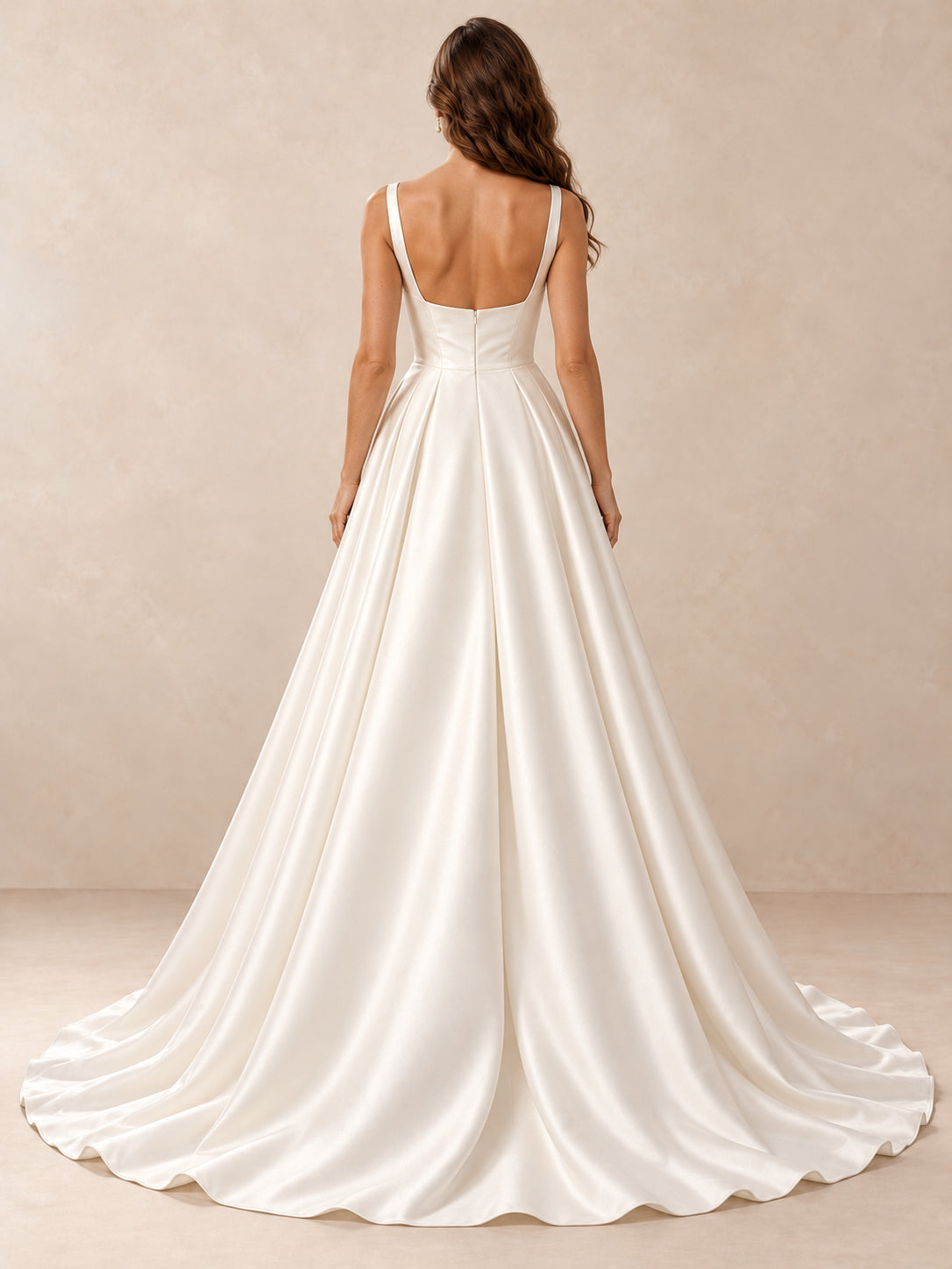 Modern Bateau-Neck A-Line Satin Wedding Dress With Sweep Train