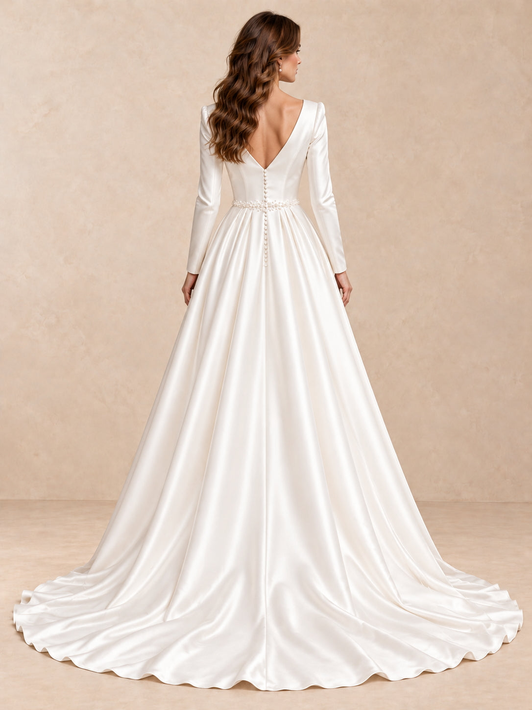 Modern Satin Long Sleeves High-Low A-Line Wedding Dress