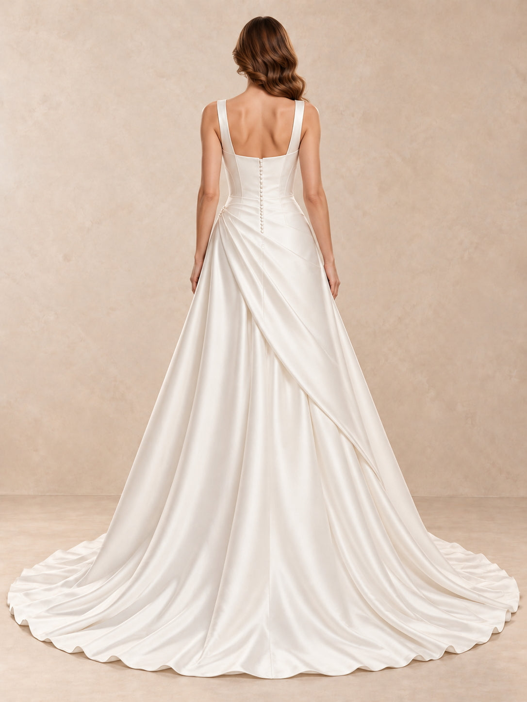 Modern Square Neck Satin A-Line Wedding Dress with Sweep Train
