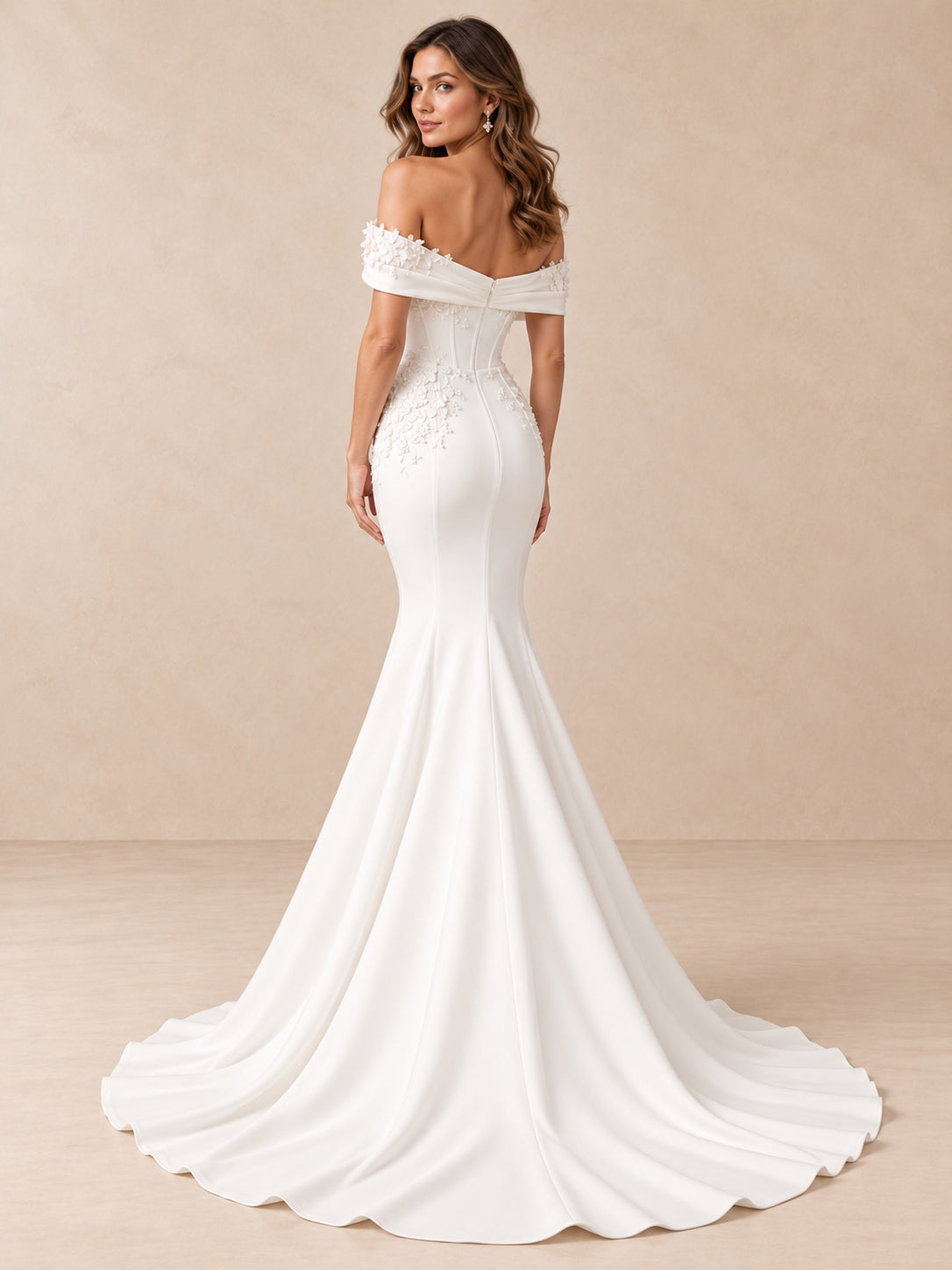 Off-Shoulder Floral Appliqué Mermaid Wedding Dress with Corset Bodice