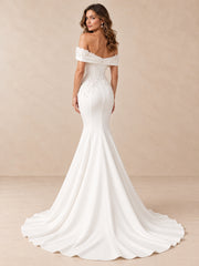 Off-Shoulder Floral Appliqué Mermaid Wedding Dress with Corset Bodice