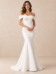 Off-Shoulder Floral Appliqué Mermaid Wedding Dress with Corset Bodice