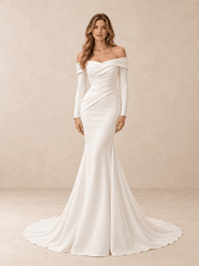 Off-the-Shoulder Long Sleeve Draped Mermaid Wedding Dress