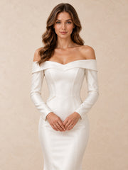 Off-the-Shoulder Long Sleeves Satin Mermaid Wedding Dress
