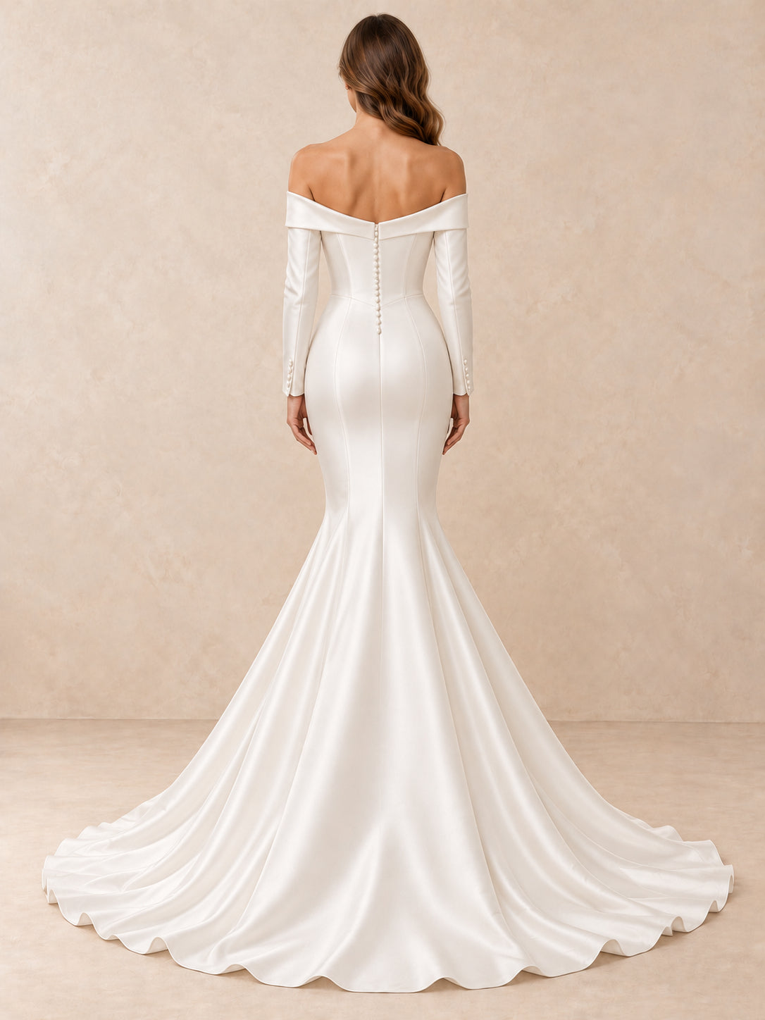 Off-the-Shoulder Long Sleeves Satin Mermaid Wedding Dress