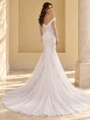 Off-the-Shoulder Mermaid Wedding Dress with Lavender Lace & Long Sleeves