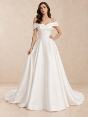 Off-the-Shoulder Mikado A-Line Wedding Dress with Embroidery