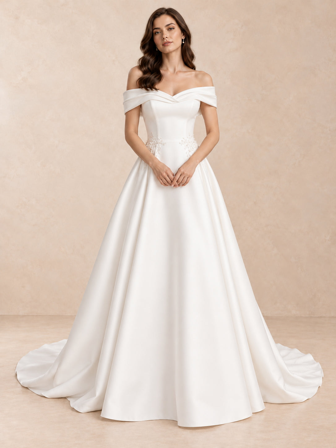 Off-the-Shoulder Mikado A-Line Wedding Dress with Embroidery
