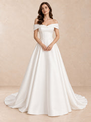 Off-the-Shoulder Mikado A-Line Wedding Dress with Embroidery