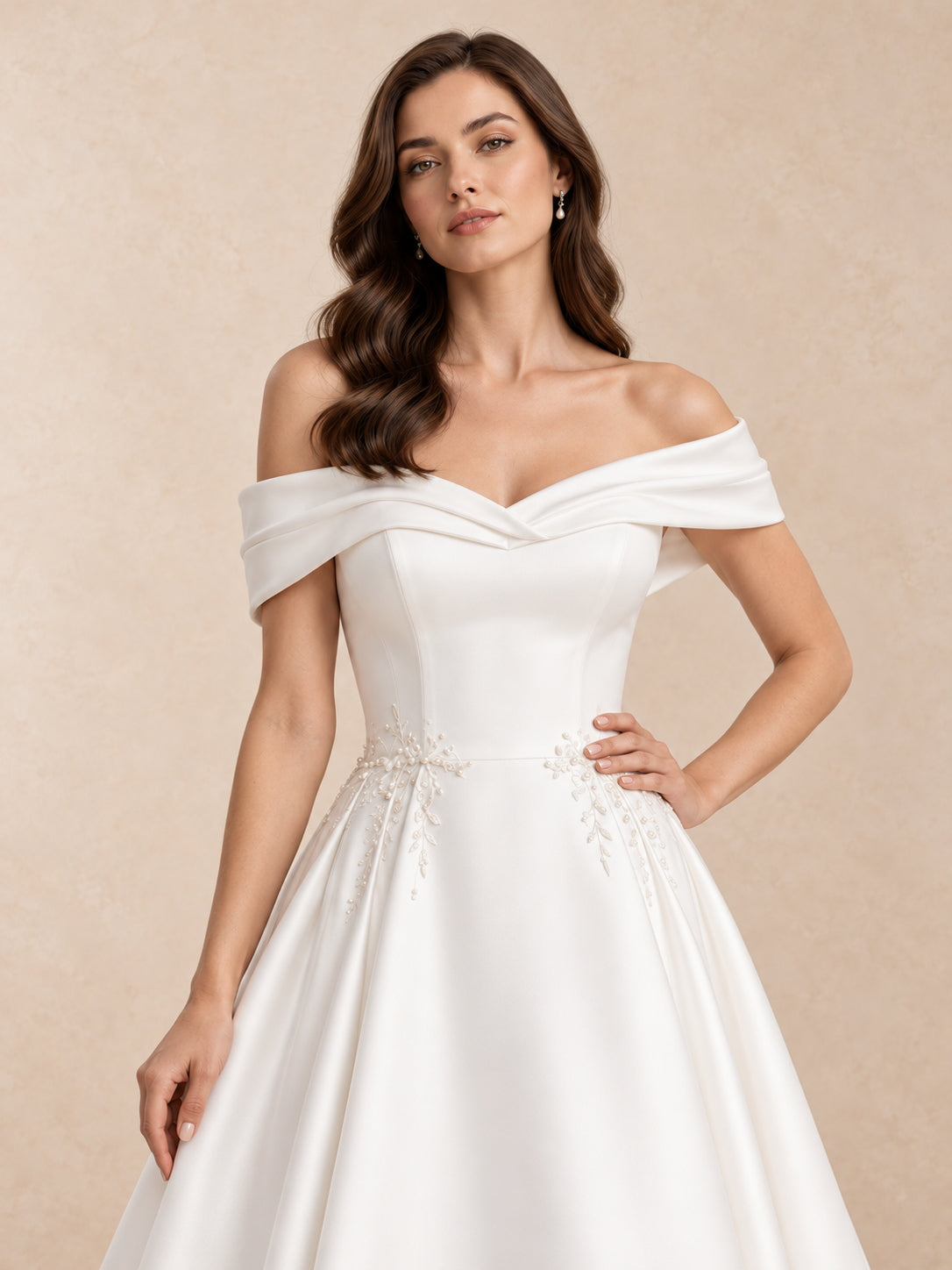 Off-the-Shoulder Mikado A-Line Wedding Dress with Embroidery