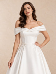 Off-the-Shoulder Mikado A-Line Wedding Dress with Embroidery
