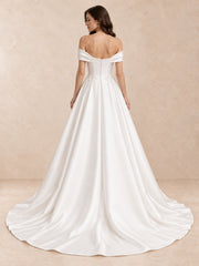 Off-the-Shoulder Mikado A-Line Wedding Dress with Embroidery