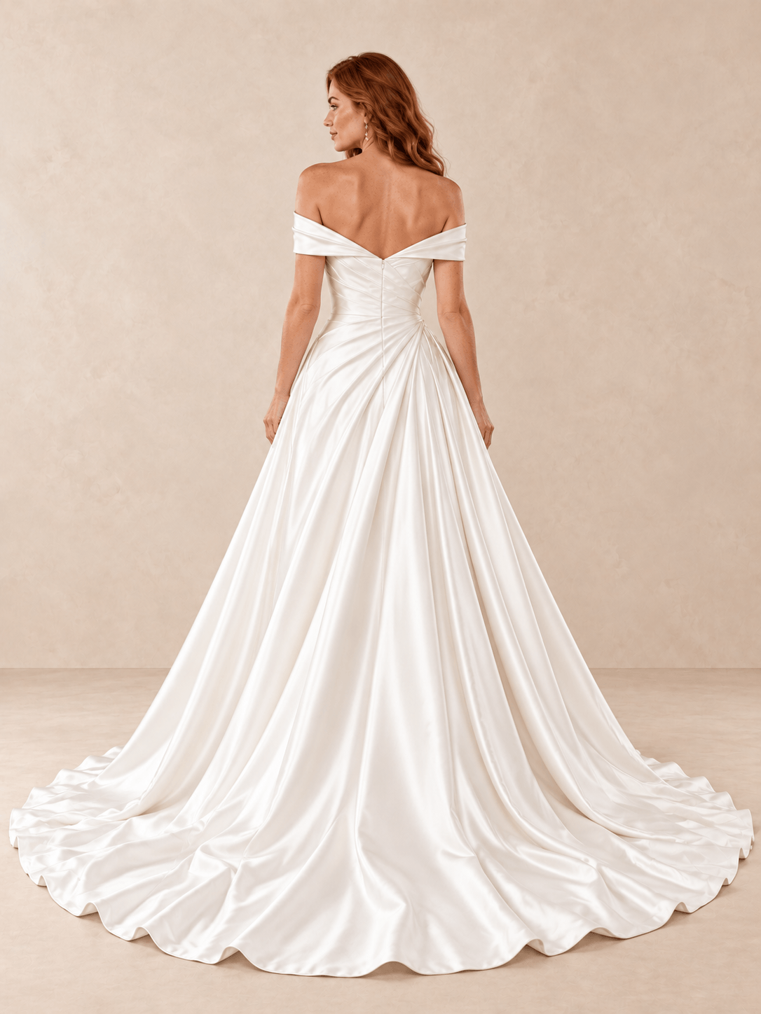 Off-the-Shoulder Satin A-Line Wedding Dress with Draped Bodice